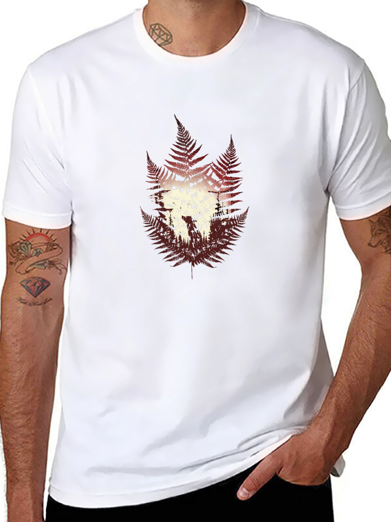 Fern Forest Graphic Print Mens Black T-Shirt