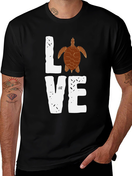 Love Turtle Graphic T-Shirt - Trendy Black Tee