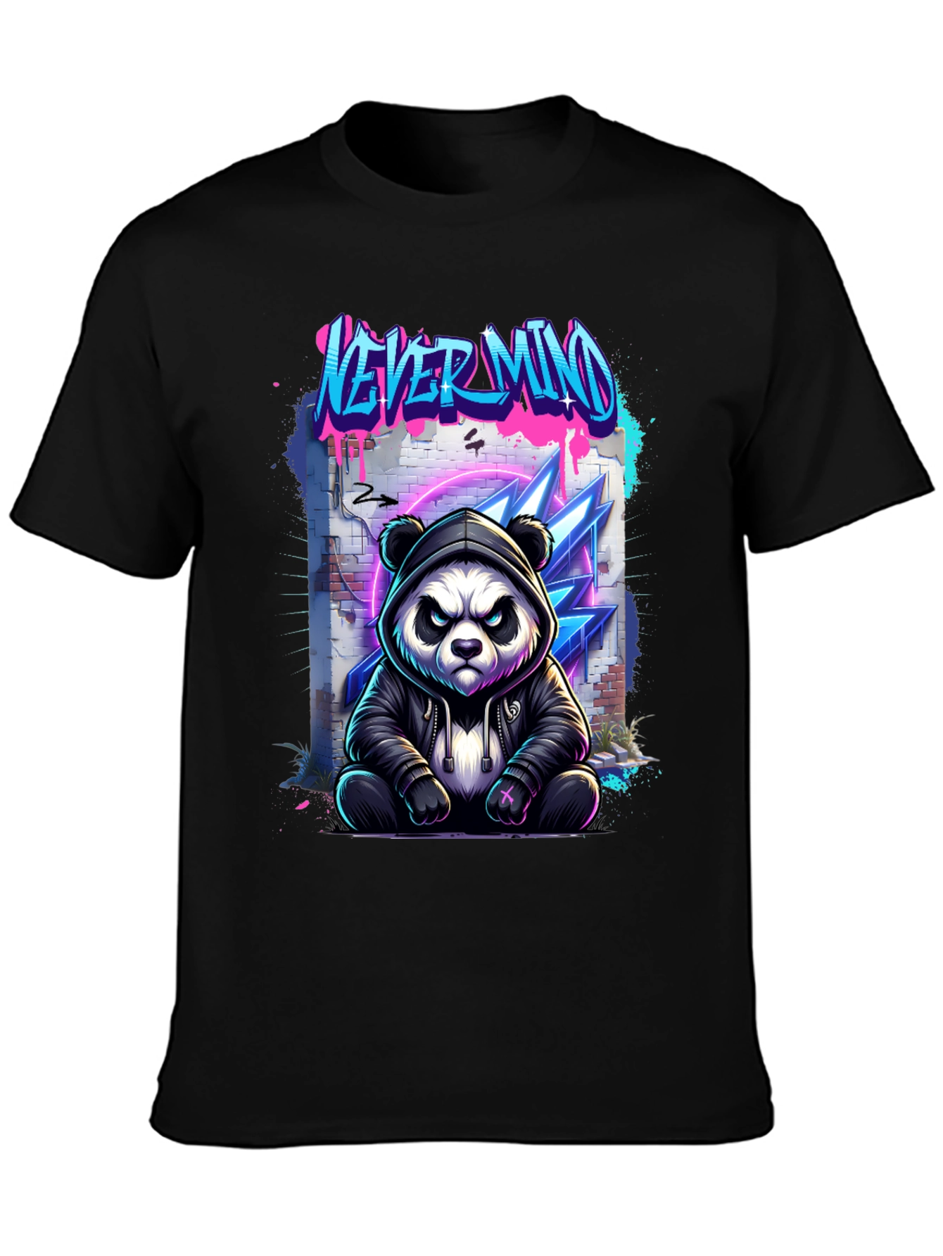 Never Mind Panda Graphic Black T-Shirt