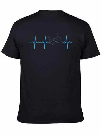 Shark Heartbeat Graphic Tee - Black Cotton T-Shirt