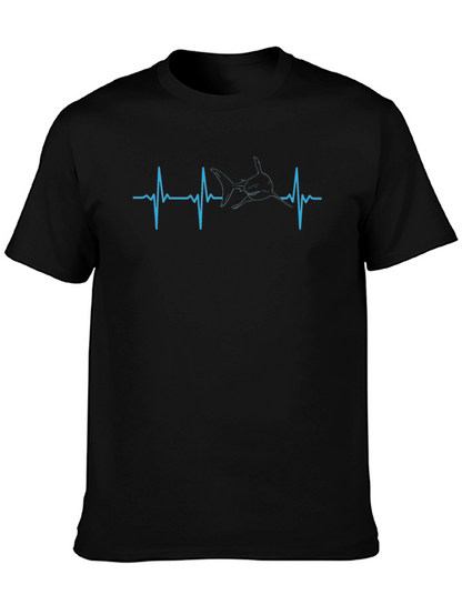 Shark Heartbeat Graphic Tee - Black Cotton T-Shirt
