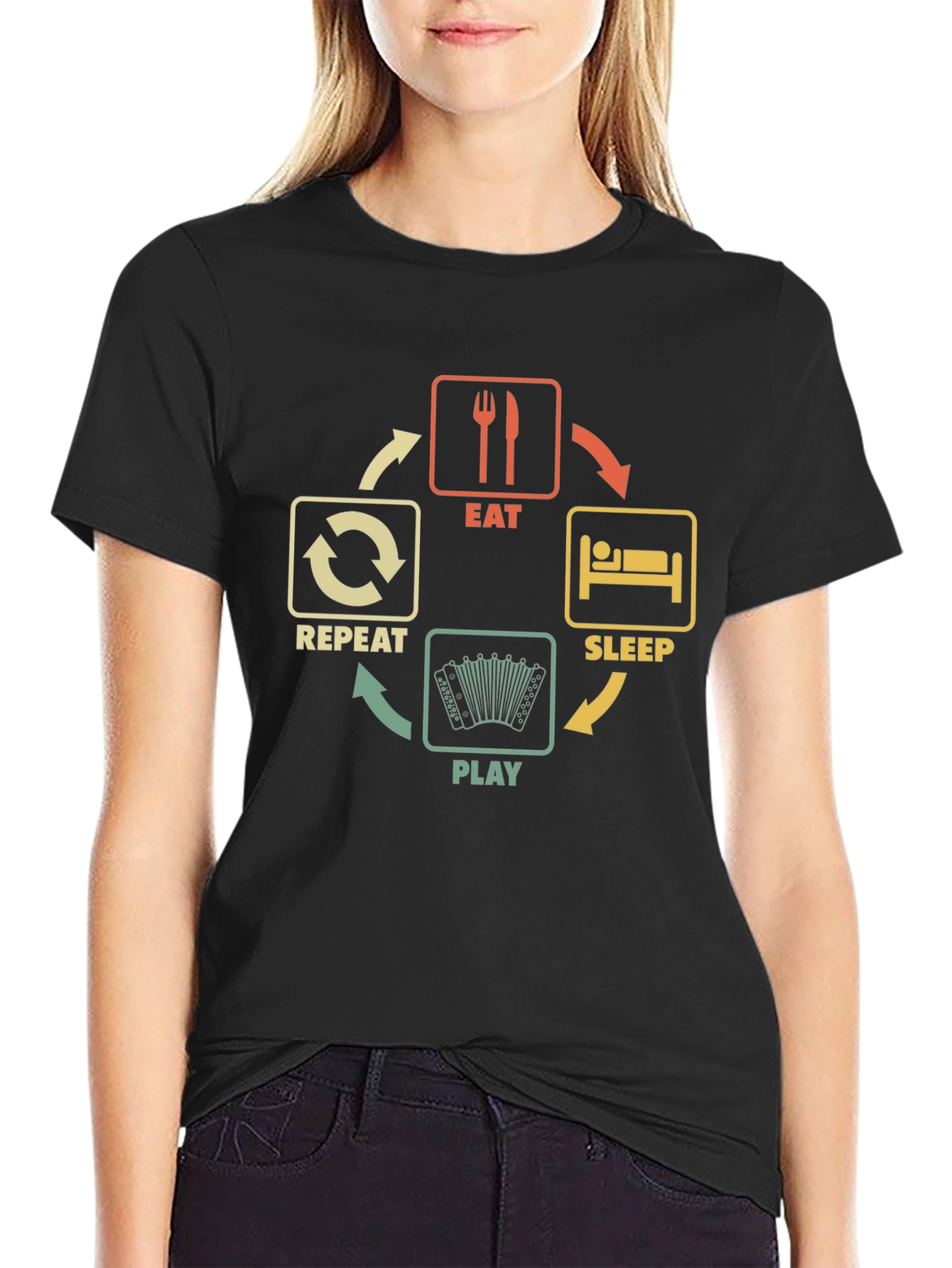 Eat Sleep Play Accordion Black T-Shirt