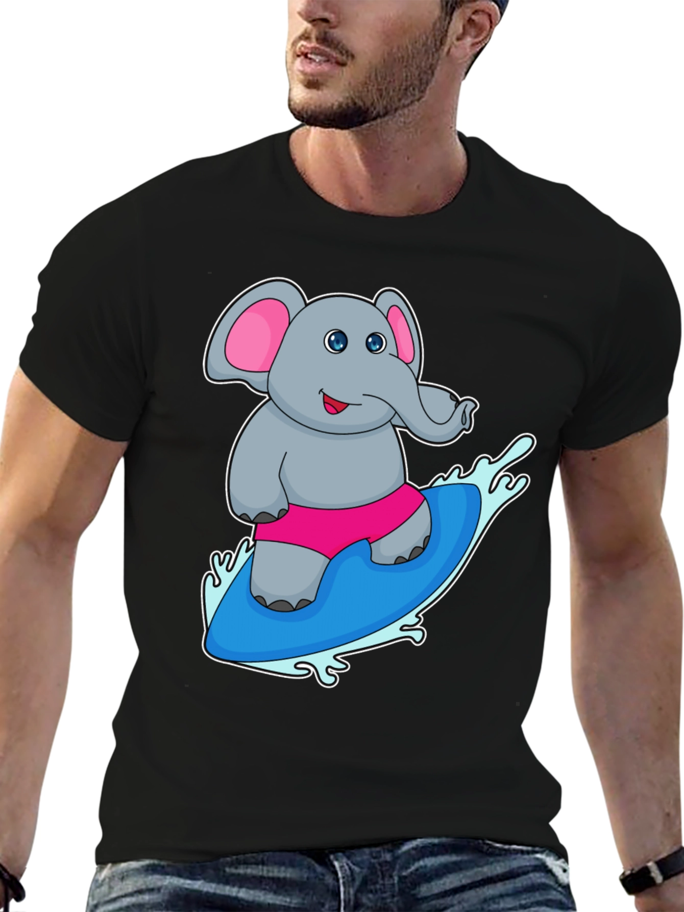 Elephant Surfing T-Shirt - Cute Cartoon Tee