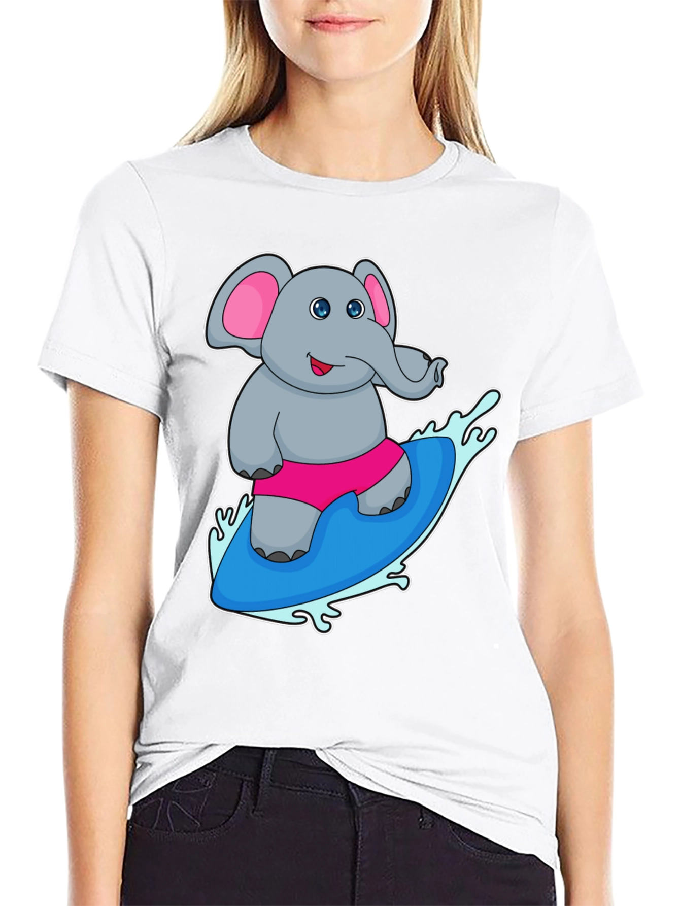 Elephant Surfing T-Shirt - Cute Cartoon Tee