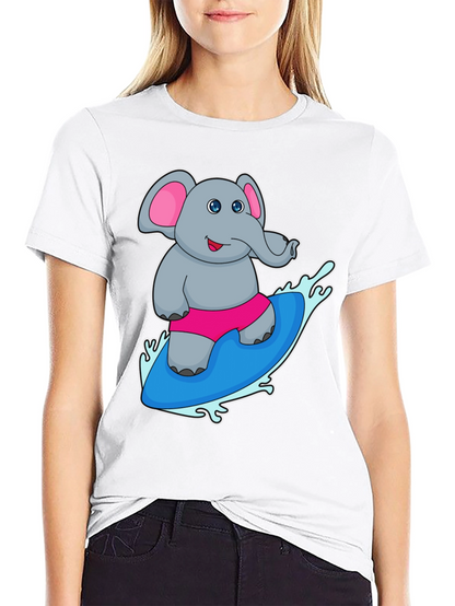 Elephant Surfing T-Shirt - Cute Cartoon Tee