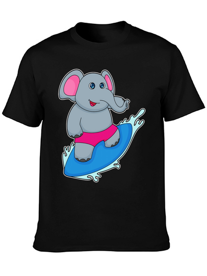 Elephant Surfing T-Shirt - Cute Cartoon Tee