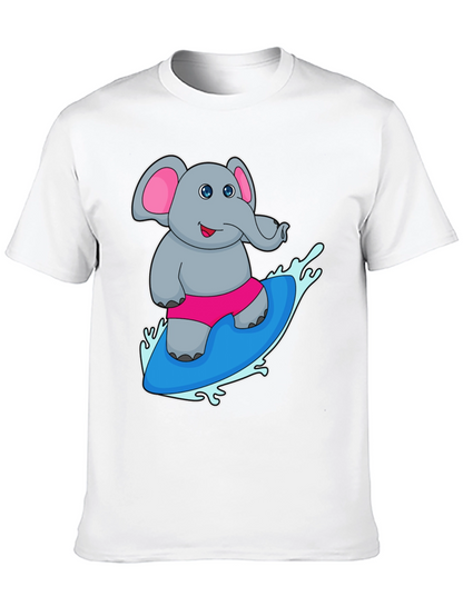 Elephant Surfing T-Shirt - Cute Cartoon Tee