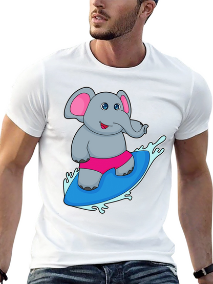 Elephant Surfing T-Shirt - Cute Cartoon Tee