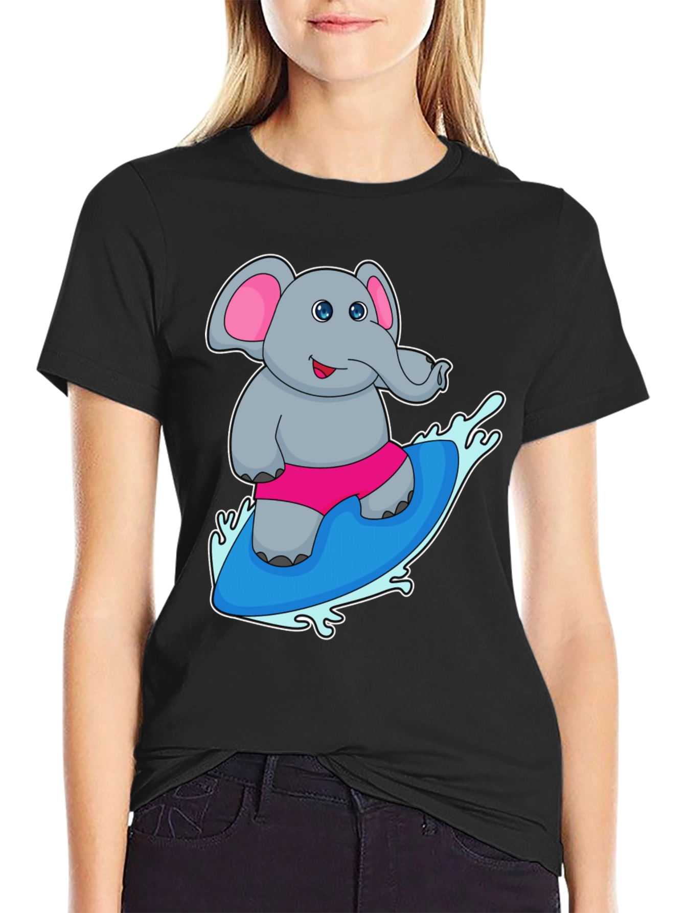 Elephant Surfing T-Shirt - Cute Cartoon Tee