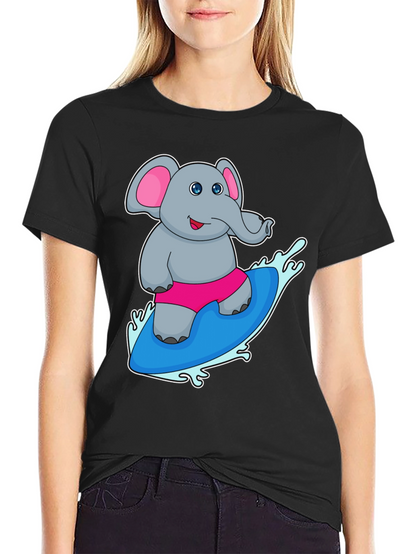 Elephant Surfing T-Shirt - Cute Cartoon Tee