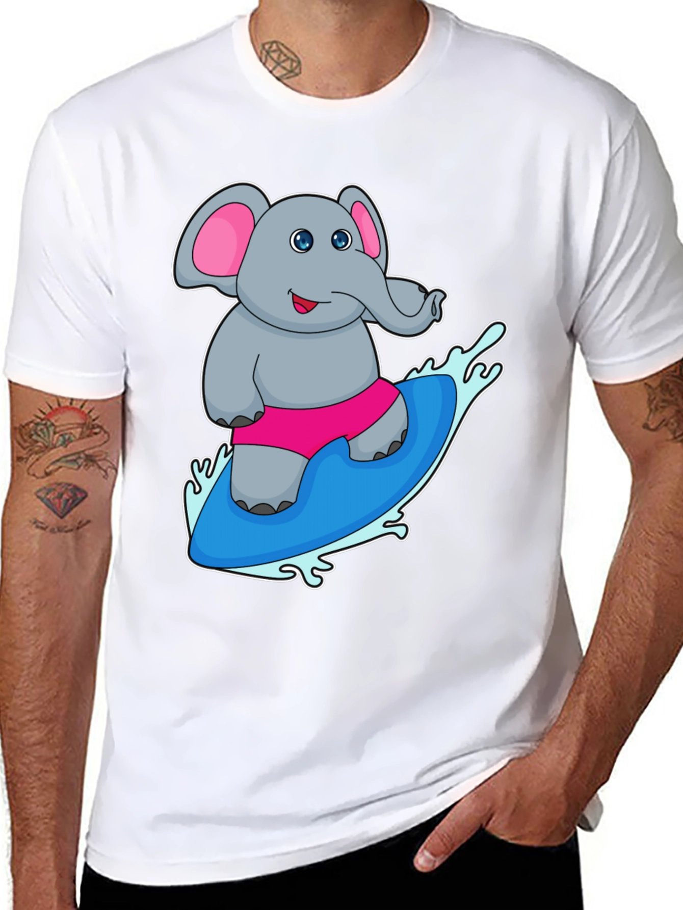 Elephant Surfing T-Shirt - Cute Cartoon Tee