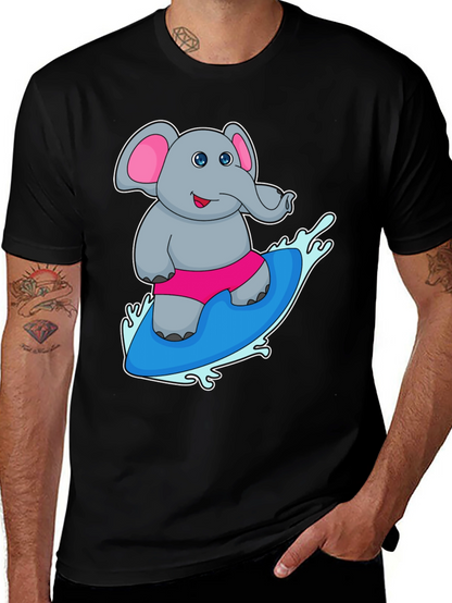 Elephant Surfing T-Shirt - Cute Cartoon Tee