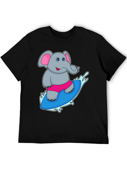 Elephant Surfing T-Shirt - Cute Cartoon Tee