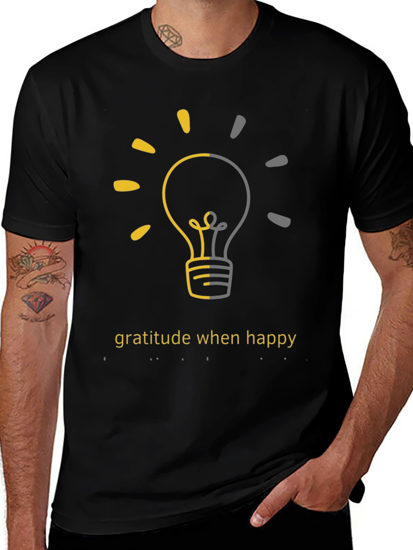 Gratitude When Happy Light Bulb Graphic Tee