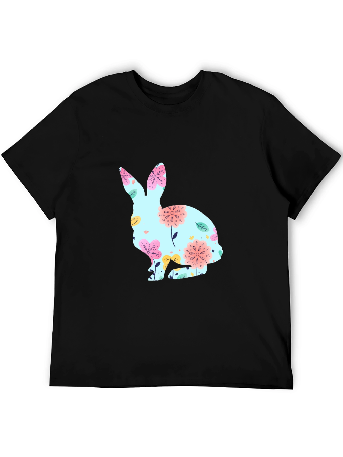 Floral Bunny Graphic T-Shirt - Black Easter Tee