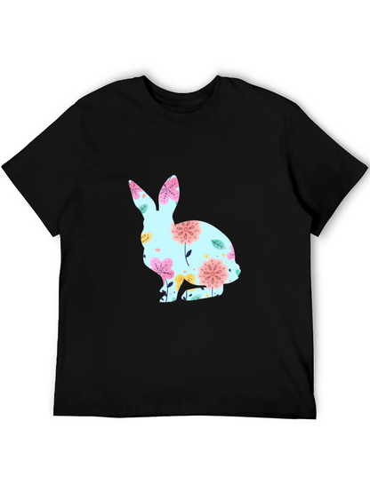 Floral Bunny Graphic T-Shirt - Black Easter Tee