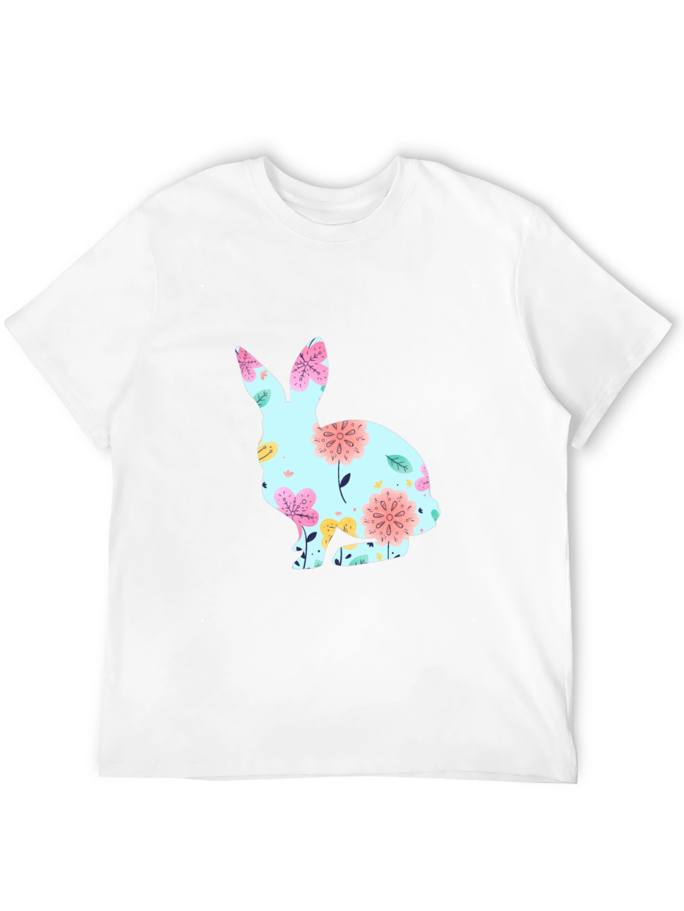 Floral Bunny Graphic T-Shirt - Black Easter Tee
