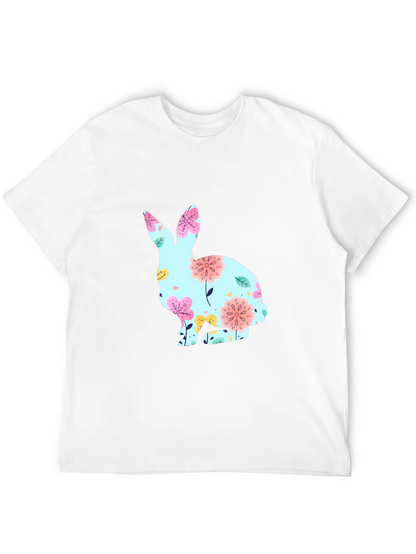 Floral Bunny Graphic T-Shirt - Black Easter Tee