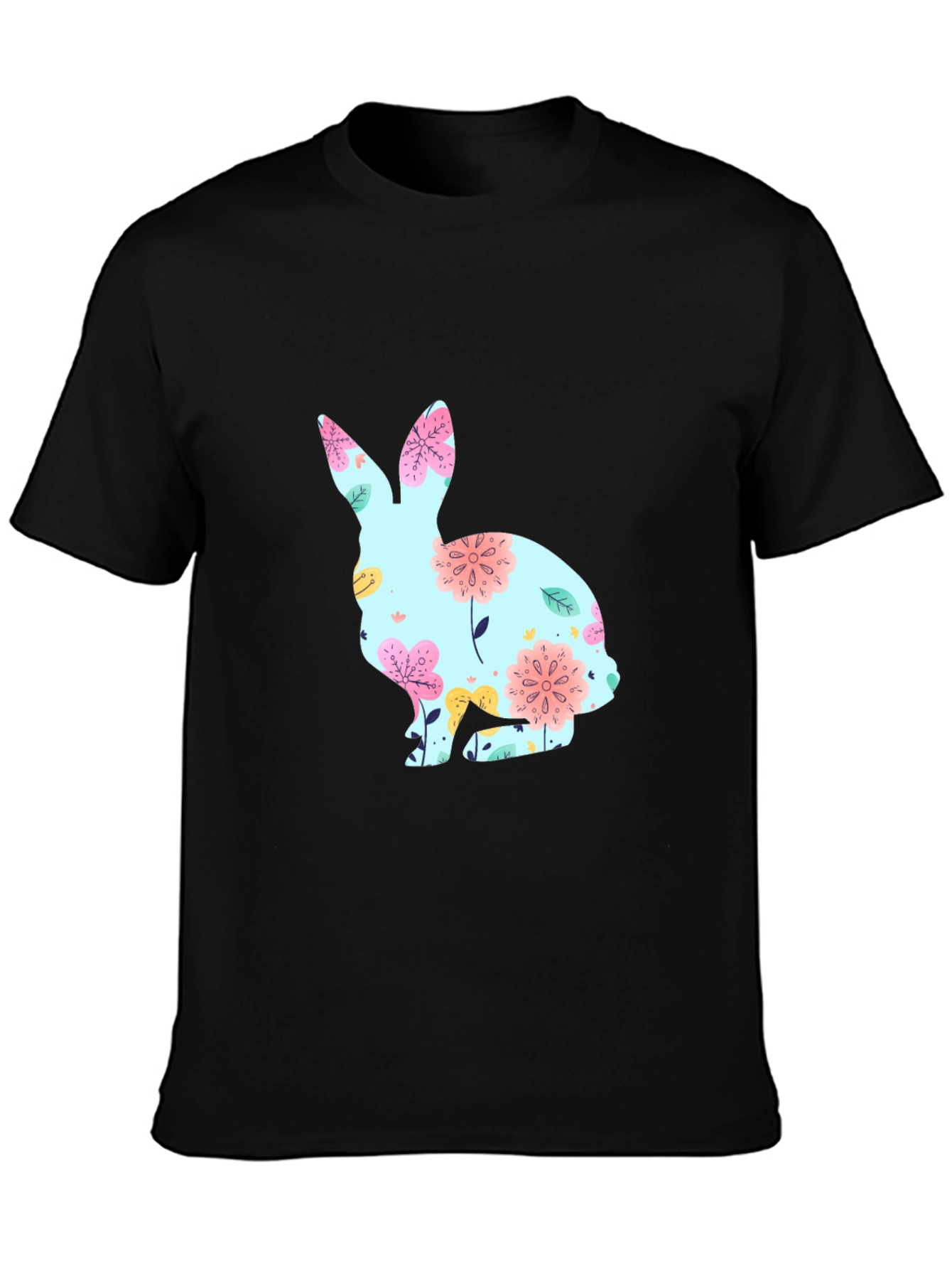 Floral Bunny Graphic T-Shirt - Black Easter Tee