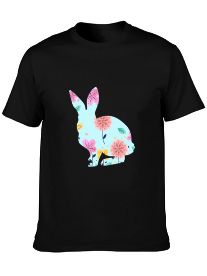 Floral Bunny Graphic T-Shirt - Black Easter Tee