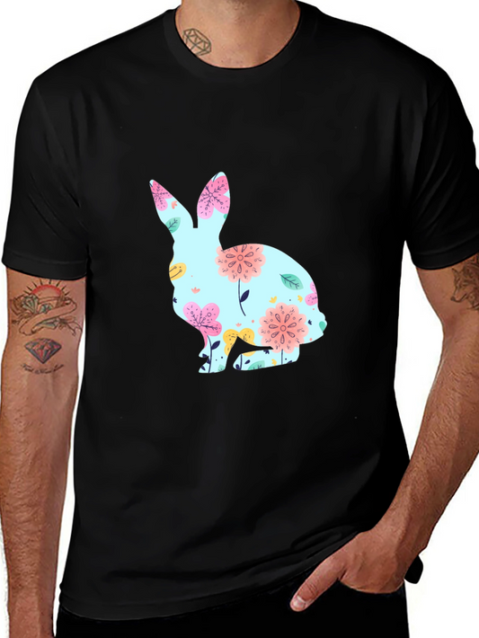 Floral Bunny Graphic T-Shirt - Black Easter Tee