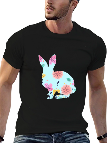 Floral Bunny Graphic T-Shirt - Black Easter Tee