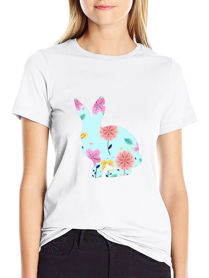Floral Bunny Graphic T-Shirt - Black Easter Tee