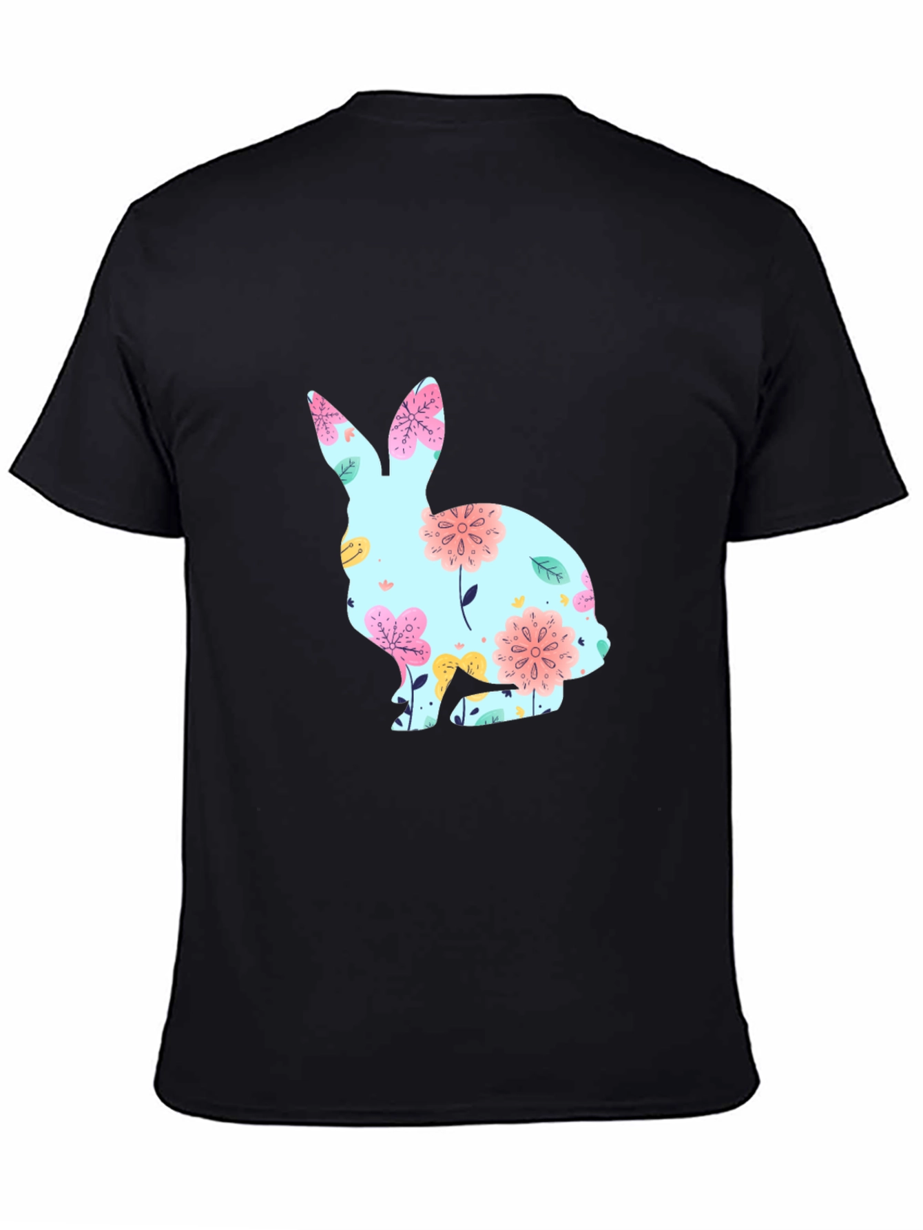 Floral Bunny Graphic T-Shirt - Black Easter Tee