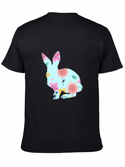 Floral Bunny Graphic T-Shirt - Black Easter Tee