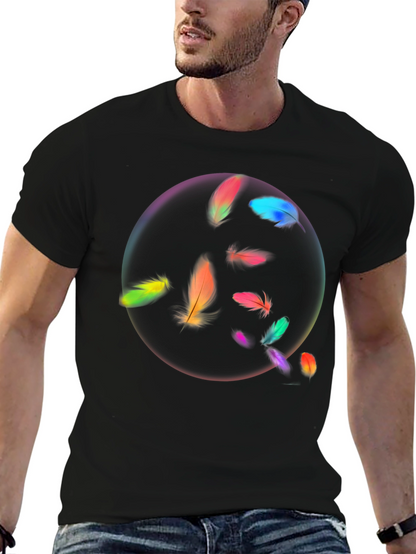 Feather Circle Graphic Black T-Shirt