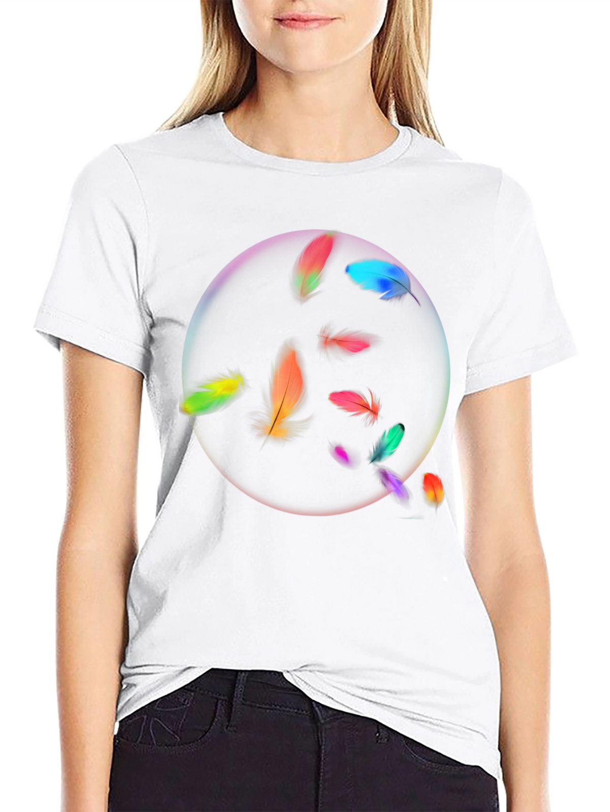 Feather Circle Graphic Black T-Shirt