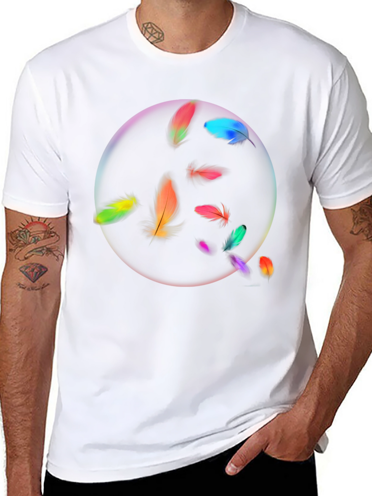 Feather Circle Graphic Black T-Shirt