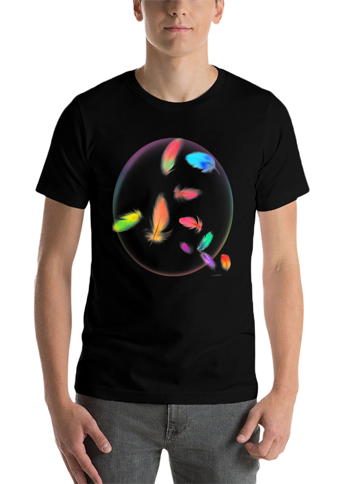 Feather Circle Graphic Black T-Shirt
