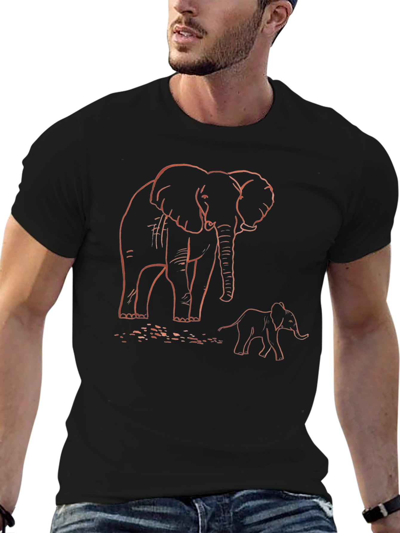 Elephant Family Graphic T-Shirt - Black