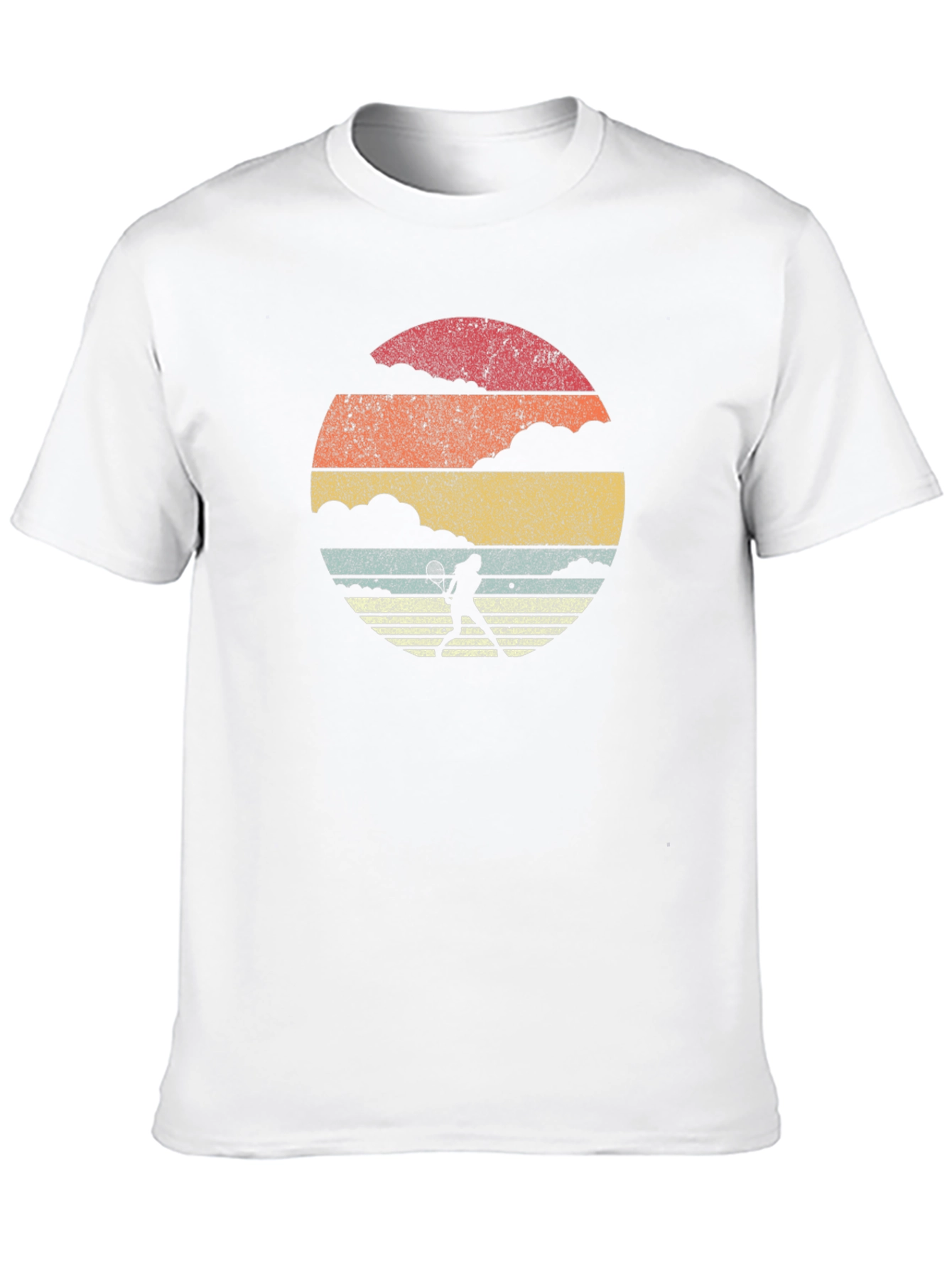 Retro Tennis Player Graphic Tee - Black Cotton T-Shirt