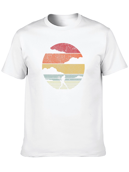 Retro Tennis Player Graphic Tee - Black Cotton T-Shirt