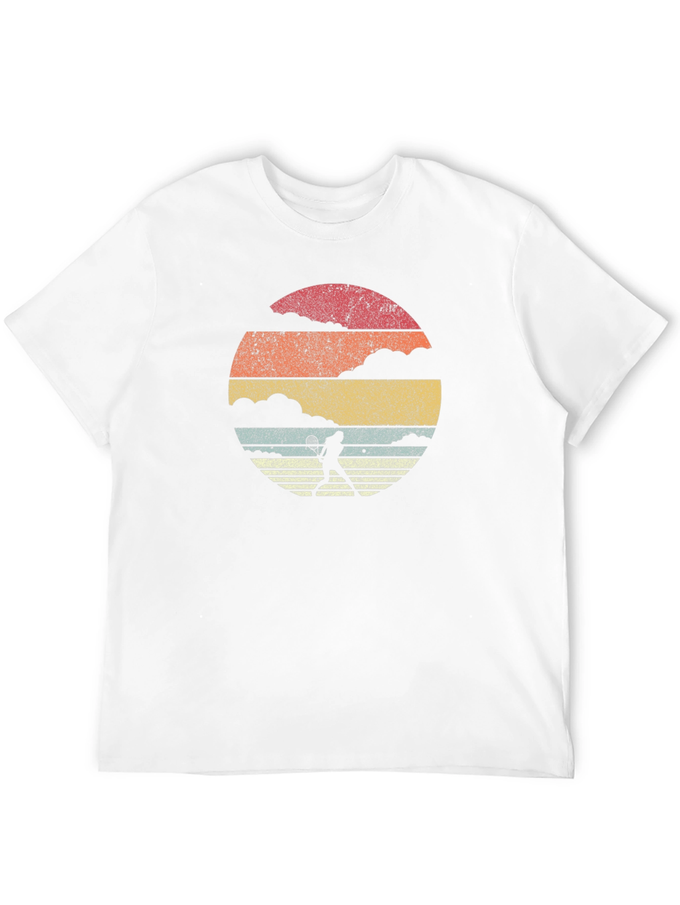 Retro Tennis Player Graphic Tee - Black Cotton T-Shirt