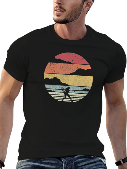 Retro Tennis Player Graphic Tee - Black Cotton T-Shirt