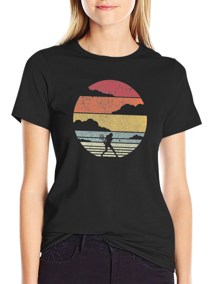 Retro Tennis Player Graphic Tee - Black Cotton T-Shirt