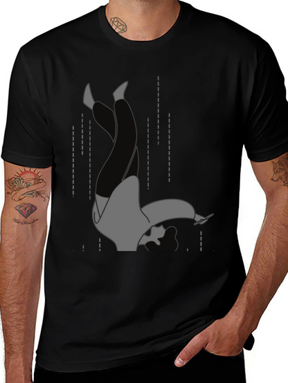 Falling Man Graphic Tee - Black Cotton T-Shirt