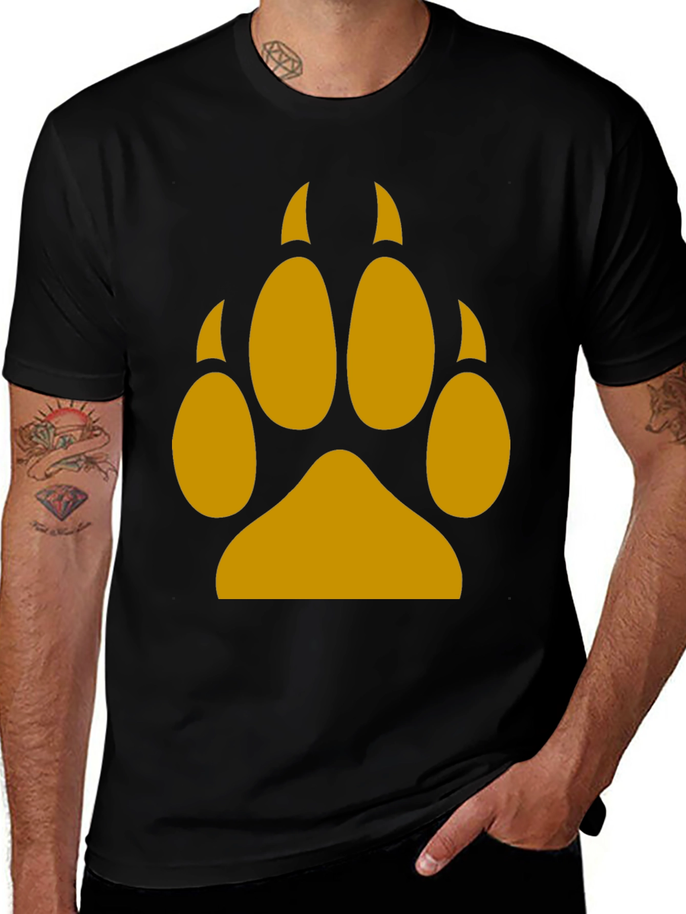 Wolf Paw Print Tee - Black Cotton Blend T-Shirt