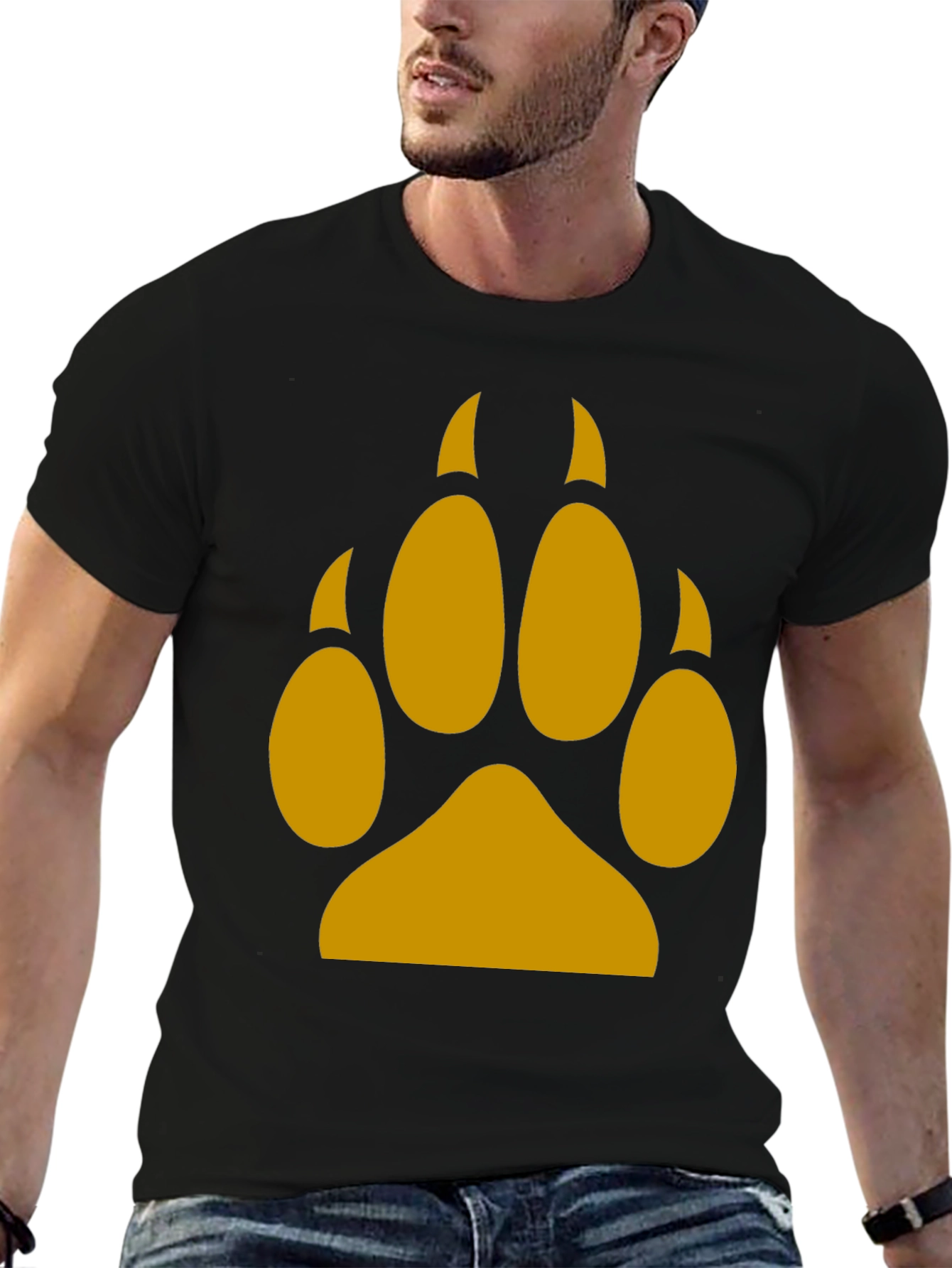 Wolf Paw Print Tee - Black Cotton Blend T-Shirt