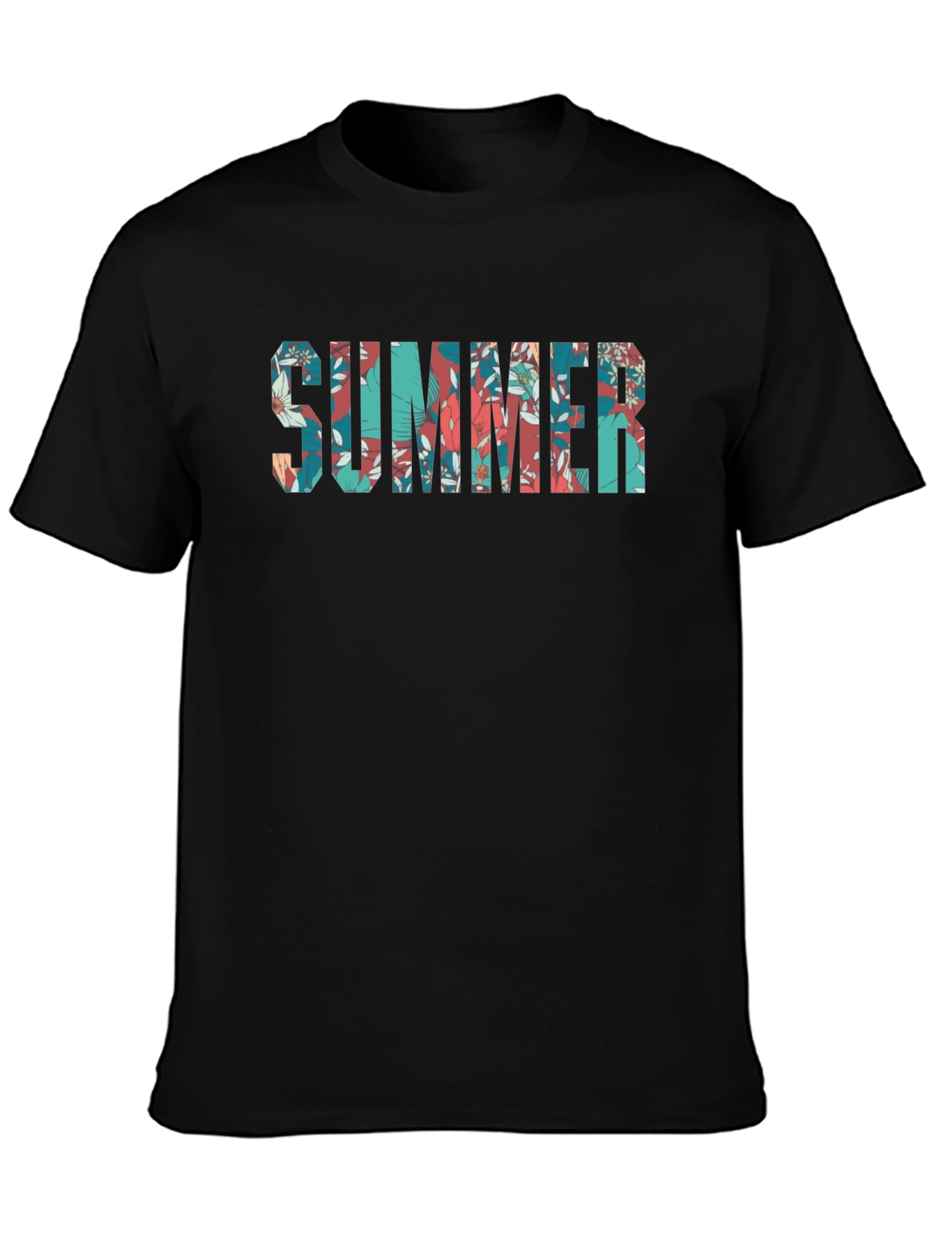 Floral SUMMER Graphic Print Black T-Shirt
