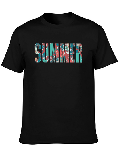 Floral SUMMER Graphic Print Black T-Shirt