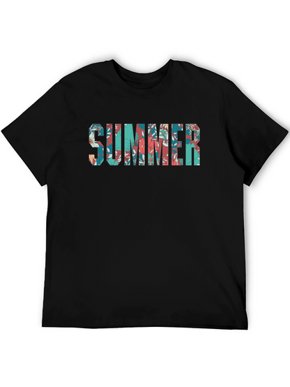 Floral SUMMER Graphic Print Black T-Shirt