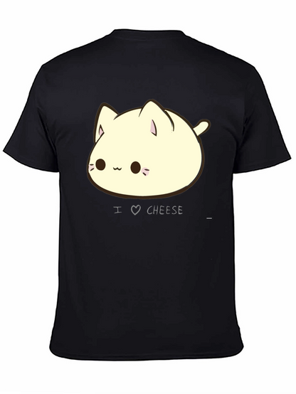 I Love Cheese Cute Cat T-Shirt - Black