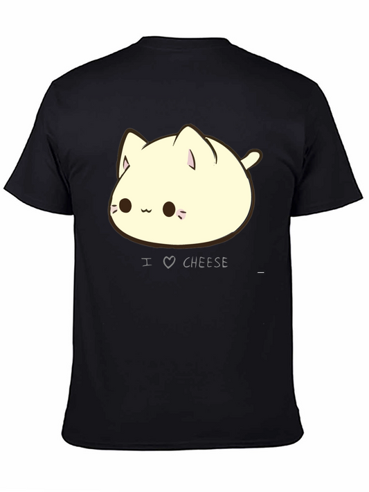 I Love Cheese Cute Cat T-Shirt - Black