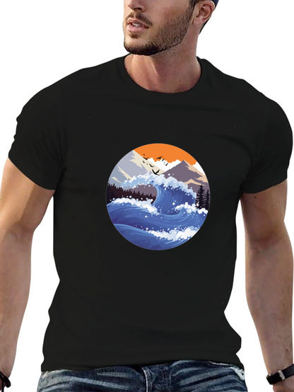 Wave Graphic Mens Black T-Shirt