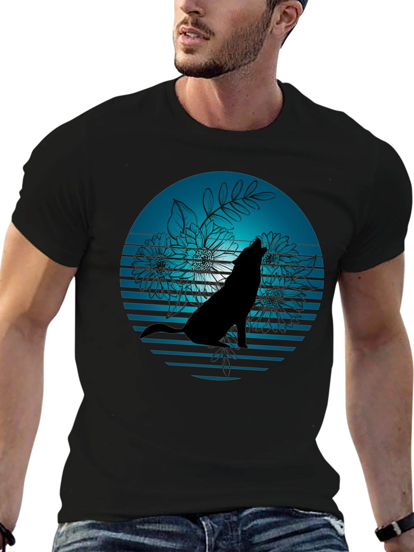 Wolf Silhouette Graphic Tee - Stylish Black T-Shirt