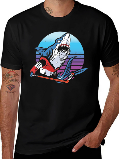 Hockey Shark Graphic T-Shirt - Cool Retro Design